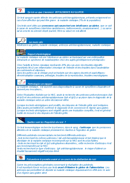 Autotest Intolérance au gluten